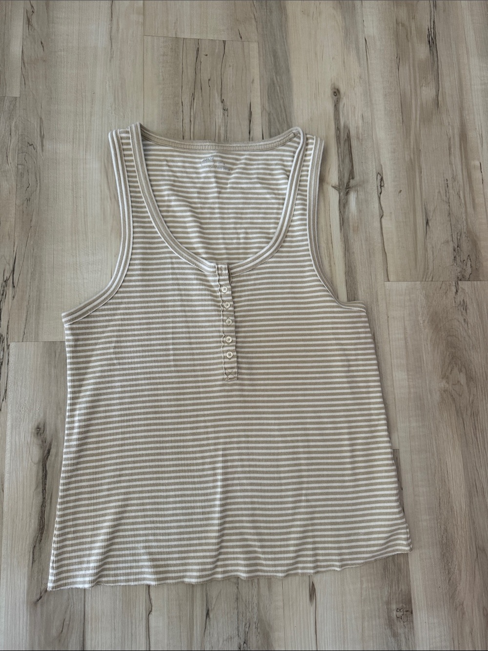 aerie Beige & White Striped Henley Tank